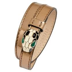 Pre Owned Bvlgari Serpenti Forever Enamel Gold Leather Double Wrap Bracelet