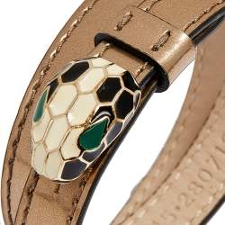 Pre Owned Bvlgari Serpenti Forever Enamel Gold Leather Double Wrap Bracelet