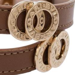 Bvlgari Bvlgari Brown Leather Gold Plated Metal Double Coiled Bracelet