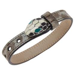 Bvlgari Serpenti Forever Beige Lizard Leather Enamel Palladium Plated Bracelet