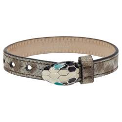 Bvlgari Serpenti Forever Beige Lizard Leather Enamel Palladium Plated Bracelet