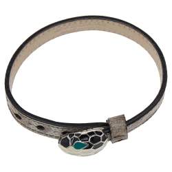 Bvlgari Serpenti Forever Beige Lizard Leather Enamel Palladium Plated Bracelet