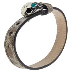 Bvlgari Serpenti Forever Beige Lizard Leather Enamel Palladium Plated Bracelet