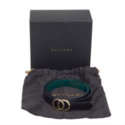 Pre Owned Bvlgari Black Leather Double Ring Buckle Slim Belt 80 CM
