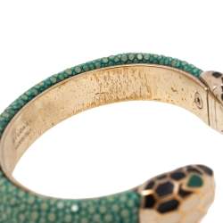 Pre Owned Bvlgari Serpenti Forever Green Galuchat Leather Open Cuff Bracelet