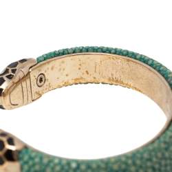 Pre Owned Bvlgari Serpenti Forever Green Galuchat Leather Open Cuff Bracelet