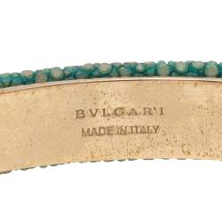 Pre Owned Bvlgari Serpenti Forever Green Galuchat Leather Open Cuff Bracelet