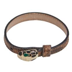 Pre Owned Bvlgari Serpenti Forever Brown Karung Leather Wrap Bracelet