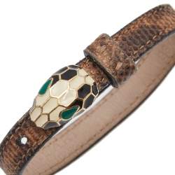 Pre Owned Bvlgari Serpenti Forever Brown Karung Leather Wrap Bracelet