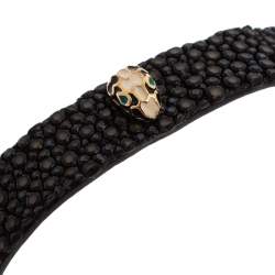 Bvlgari Serpenti Forever Black Galuchat Leather Studded Wrap Bracelet