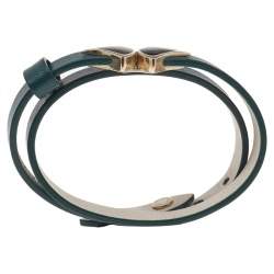 Pre Owned Bvlgari Divas' Dream Green Leather Double Tour Bracelet