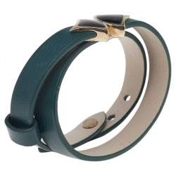 Pre Owned Bvlgari Divas' Dream Green Leather Double Tour Bracelet