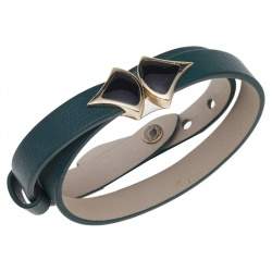 Pre Owned Bvlgari Divas' Dream Green Leather Double Tour Bracelet