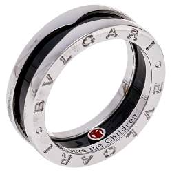 Bvlgari Save the Children 1-Band Black Ceramic Silver Ring Size 58