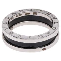 Bvlgari Save the Children 1-Band Black Ceramic Silver Ring Size 58