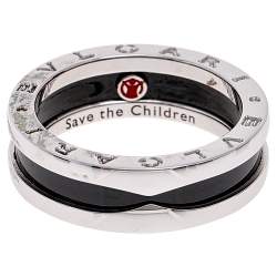 Bvlgari Save the Children 1-Band Black Ceramic Silver Ring Size 58