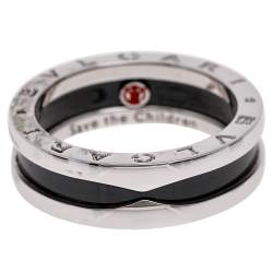 Bvlgari Save the Children 1-Band Black Ceramic Silver Ring Size 58