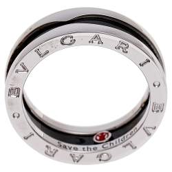 Bvlgari Save the Children 1-Band Black Ceramic Silver Ring Size 58