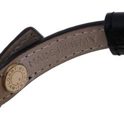 Pre Owned Bvlgari Black Leather Two Tone Interlocking Circles Wrap Bracelet