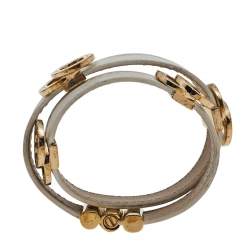 Bvlgari White Leather Interlocking Circles Double Wrap Bracelet