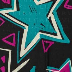 Bvlgari Black Logo Jacquard Star Printed Silk & Wool Scarf