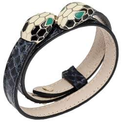 Bvlgari Serpenti Forever Navy Blue Python Leather Double Coiled Bracelet