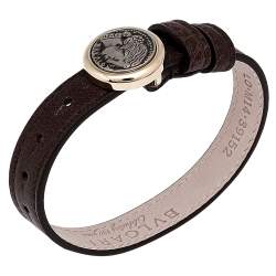 Bvlgari  Brown Leather Two Tone Monete Coin Wrap Bracelet