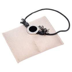 Pre Owned Bvlgari Logo Black Enamel Silver Adjustable Cord Bracelet