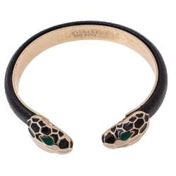 Pre Owned Bvlgari Serpenti Forever Black Leather Cuff Bracelet