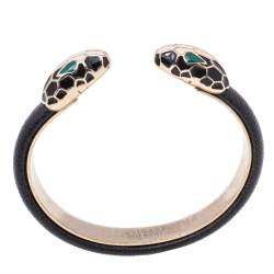 Pre Owned Bvlgari Serpenti Forever Black Leather Cuff Bracelet