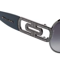 Bvlgari Black Acetate 6012 Jeweled Temple Gradient Aviator Sunglasses