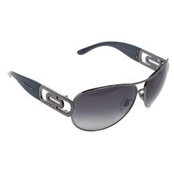 Bvlgari Black Acetate 6012 Jeweled Temple Gradient Aviator Sunglasses