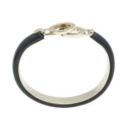 Pre Owned Bvlgari Bvlgari Black Leather Interlocking Circles Cuff Bracelet
