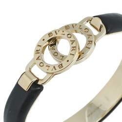 Pre Owned Bvlgari Bvlgari Black Leather Interlocking Circles Cuff Bracelet