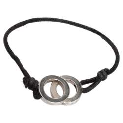 Bvlgari Fortuna Interlocking Circles Sterling Silver Black Cord Bracelet
