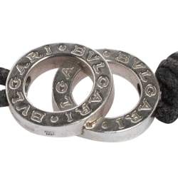 Bvlgari Fortuna Interlocking Circles Sterling Silver Black Cord Bracelet