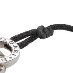 Bvlgari Fortuna Interlocking Circles Sterling Silver Black Cord Bracelet