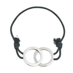 Bvlgari Fortuna Interlocking Circles Silver Black Cord Bracelet