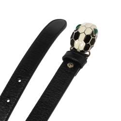 Pre Owned Bvlgari Black Leather Double Wrap Serpenti Belt 95 CM