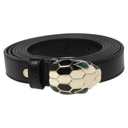 Pre Owned Bvlgari Black Leather Double Wrap Serpenti Belt 95 CM