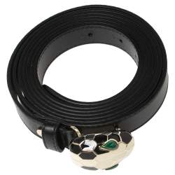 Pre Owned Bvlgari Black Leather Double Wrap Serpenti Belt 95 CM