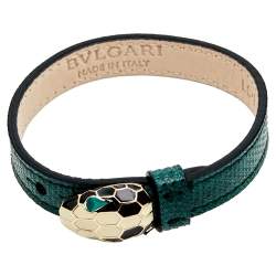 Bvlgari Serpenti Forever Malachite Karung Leather Enamel Gold Plated Bracelet