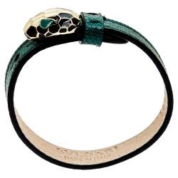 Bvlgari Serpenti Forever Malachite Karung Leather Enamel Gold Plated Bracelet