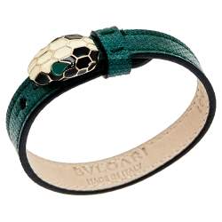 Bvlgari Serpenti Forever Malachite Karung Leather Enamel Gold Plated Bracelet