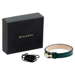 Bvlgari Serpenti Forever Malachite Karung Leather Enamel Gold Plated Bracelet