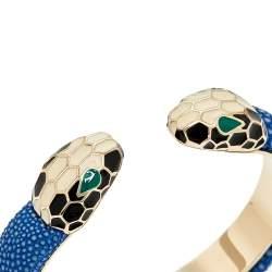 Bvlgari Serpenti Forever Blue Galuchat Leather Cuff Bracelet