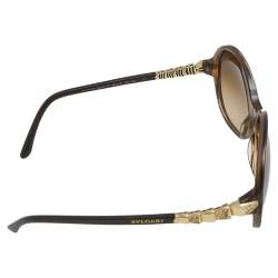 Pre Owned Bvlgari Brown Havana/ Brown Gradient  8140-B Crystal Serpenti Oval Sunglasses