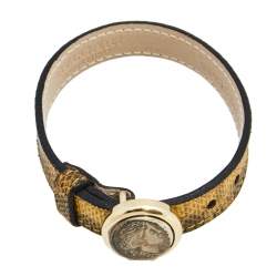 Pre Owned Bvlgari Coin Monete Leather Gold Tone Metal Wrap Bracelet