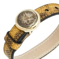 Pre Owned Bvlgari Coin Monete Leather Gold Tone Metal Wrap Bracelet