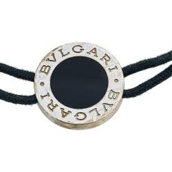 Bvlgari Sterling Silver Black Signature Disc Adjustable Cord Bracelet